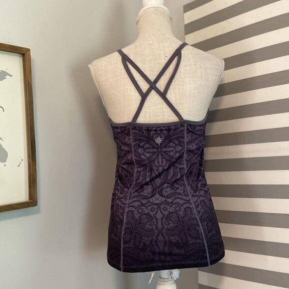 Athleta Gray & Black Medallion Print Harmonious Tank Top with Shelf Bra Sz S - Picture 5 of 9